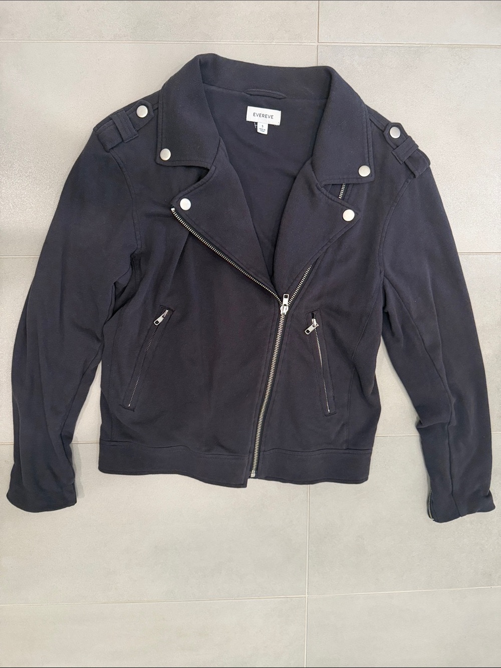 Evereve Navy Asymmetrical Zip Moto Jacket